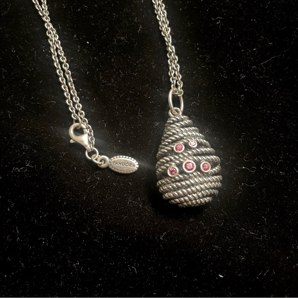 Retired Pandora Rhodonite Hidden Romance Necklace Pendant and Chain 925 ALE